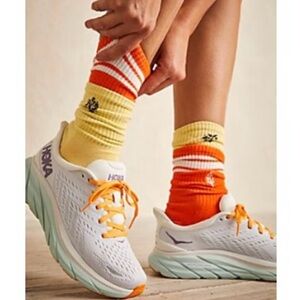 Hoka White and Orange Athletic Sneakers